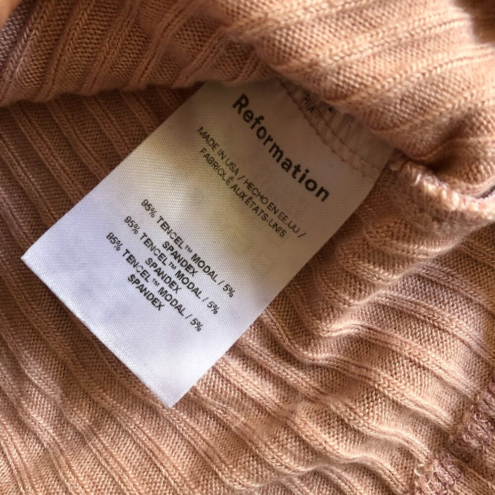Reformation Blush Pink Ribbed Long Sleeve Buttoned Tee - Picture 3 of 4